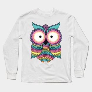 Geometric Pastel Rainbow Owl Long Sleeve T-Shirt